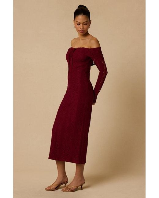 Lulus Red Jezzy Lace Long Sleeve Midi Dress