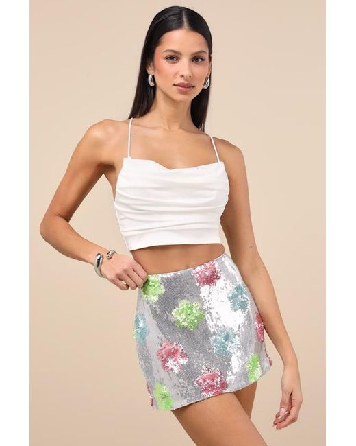 Lulus Metallic Glittery Flourishment Multi Sequin Micro Mini Skort