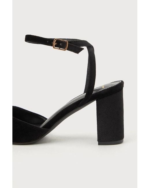 Lulus Black Izzori Velvet Square Toe Ankle Strap Heels