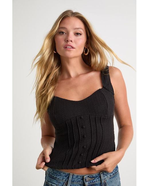 Lulus Black Calanthe Pointelle Knit Button-Front Tank Top