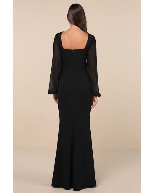 Lulus Black Composed Elegance Balloon Sleeve Mermaid Maxi Dress