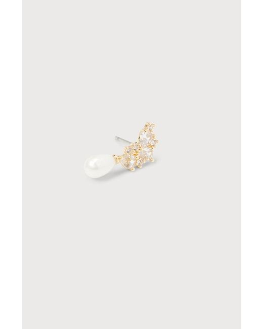 Lulus Brown Seeking Elegance Cubic Zirconia Pearl Stud Earrings