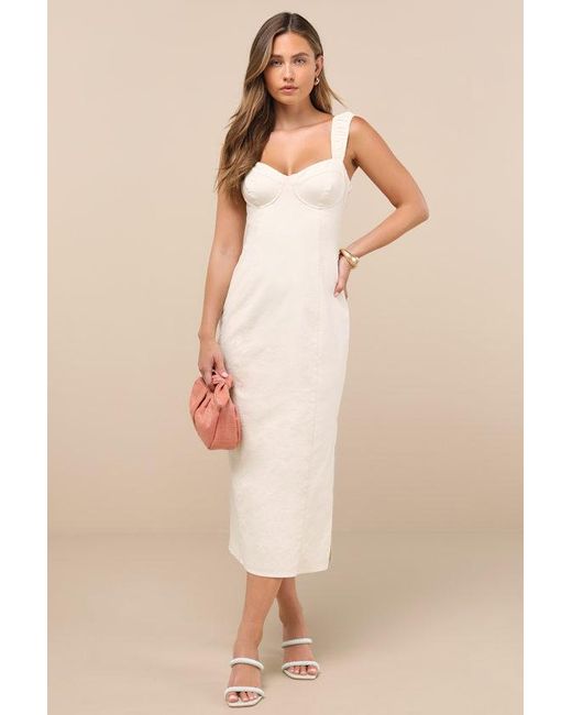 Lulus Natural Amyra Cream Cap Sleeve Bustier Midi Dress