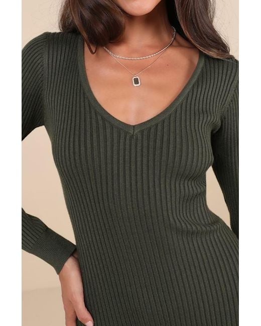 Lulus Natural Everyday Beauty Long Sleeve Ribbed Knit Sweater Dress
