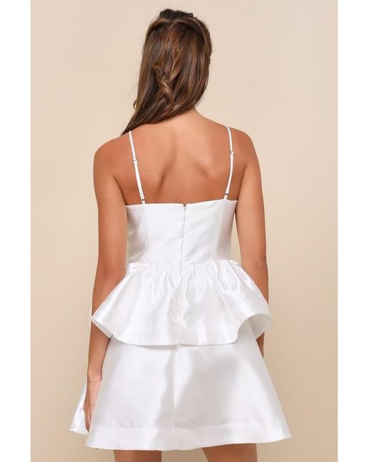 Lulus White Bubbly Charm Taffeta Tiered Ruffled Mini Dress