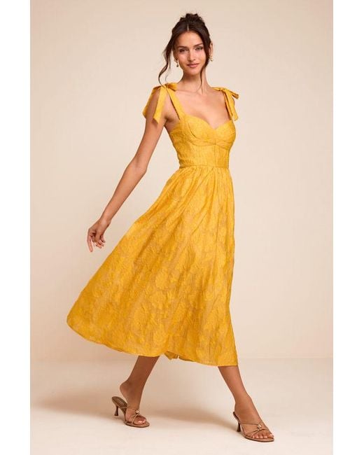 Lulus Yellow Loveliest Muse Burnout Floral Tie-Strap Midi Dress