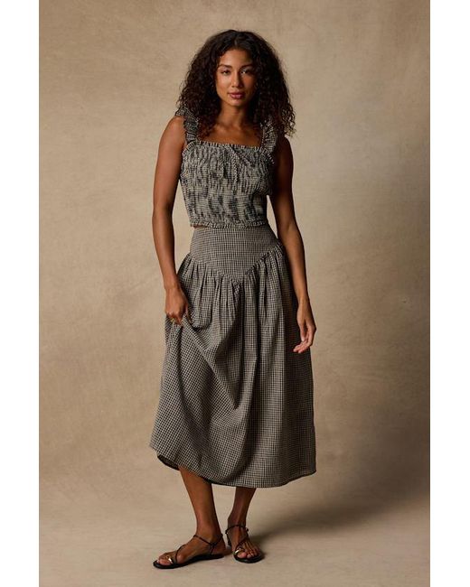 Daisy Street Brown Starling Gingham High-Rise Midi Skirt