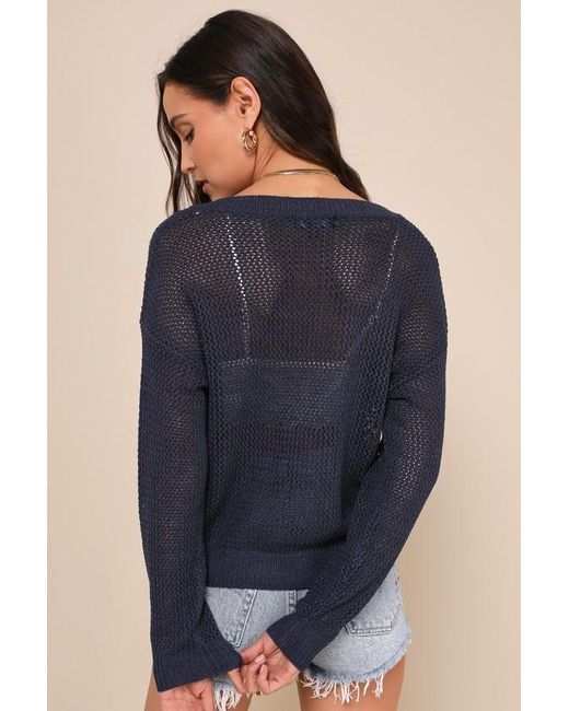 Lulus Blue Idyllic Breeze Loose Knit V-Neck Sweater Top