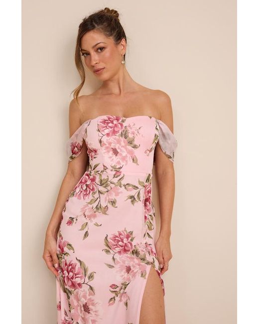 Lulus Pink Magical Magnetism Floral Off-The-Shoulder Maxi Dress