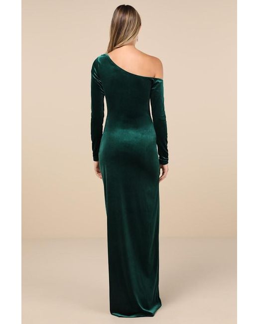 Lulus Green Notorious Icon Velvet Asymmetrical Maxi Dress