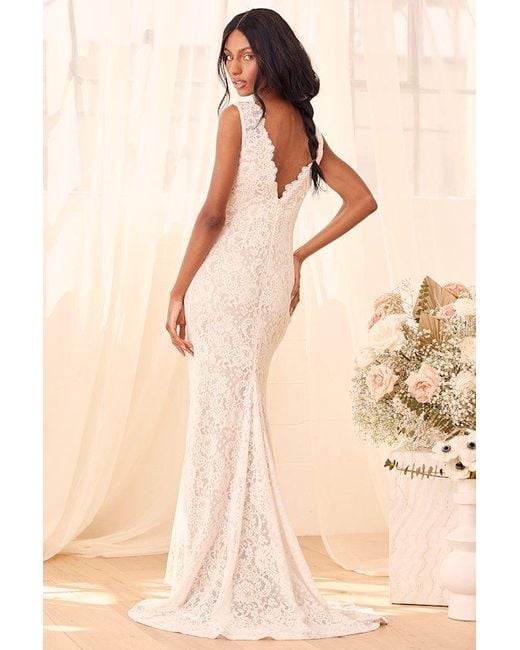 Lulus Natural Spectacular Romance Lace Sleeveless Mermaid Maxi Dress