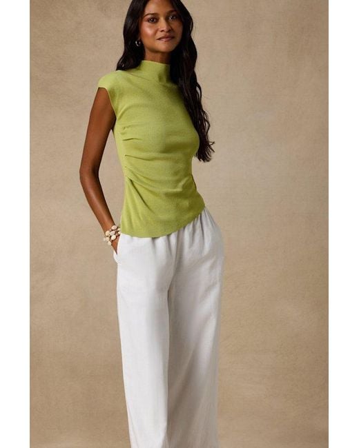 Lulus Green Terry Lime Mock Neck Asymmetrical Sweater Top