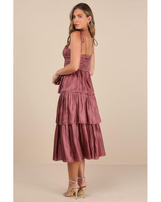 Lulus Tennon Plisse Tiered Midi Dress