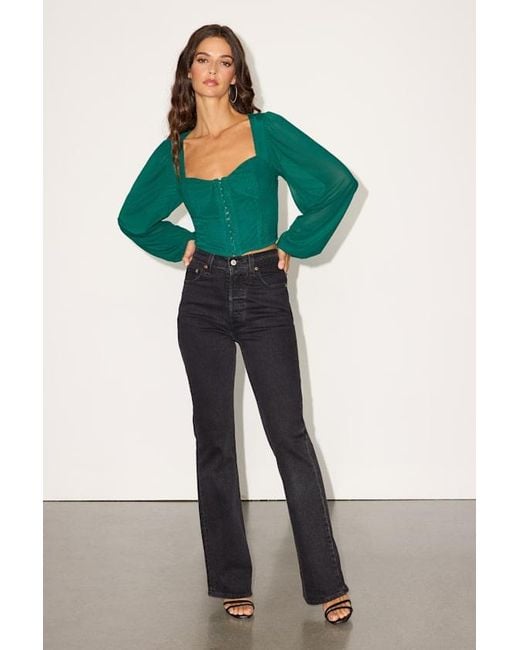 Lulus Green Feeling So Cute Mesh Balloon Sleeve Crop Top
