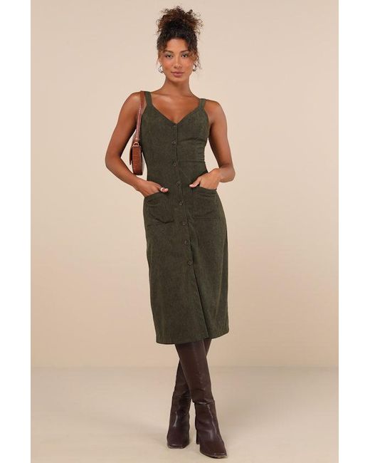 Lulus Natural Certainly The Sweetest Corduroy Button-Front Midi Dress