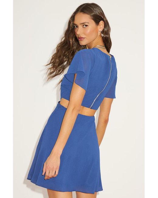 Lulus Blissful Love Cutout Mini Skater Dress in Blue
