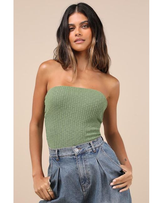 Lulus Green Lautaro Ribbed Strapless Crop Top