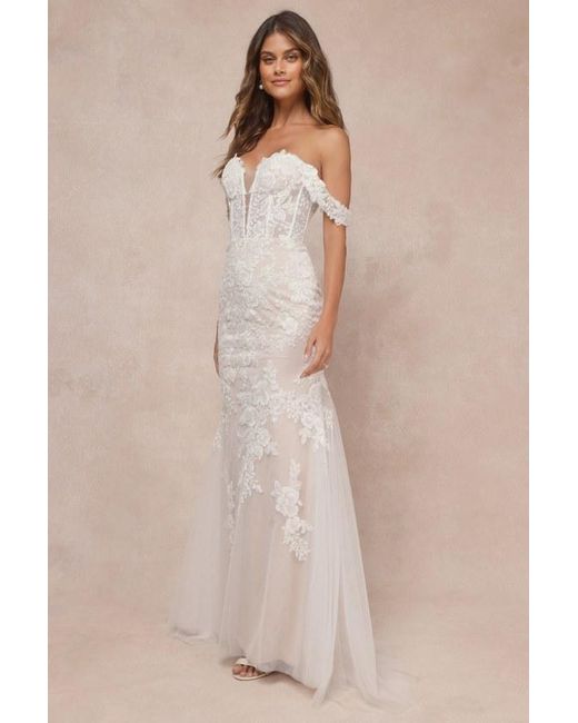 Lulus Natural Endless Dedication Embroidered Off-The-Shoulder Maxi Dress