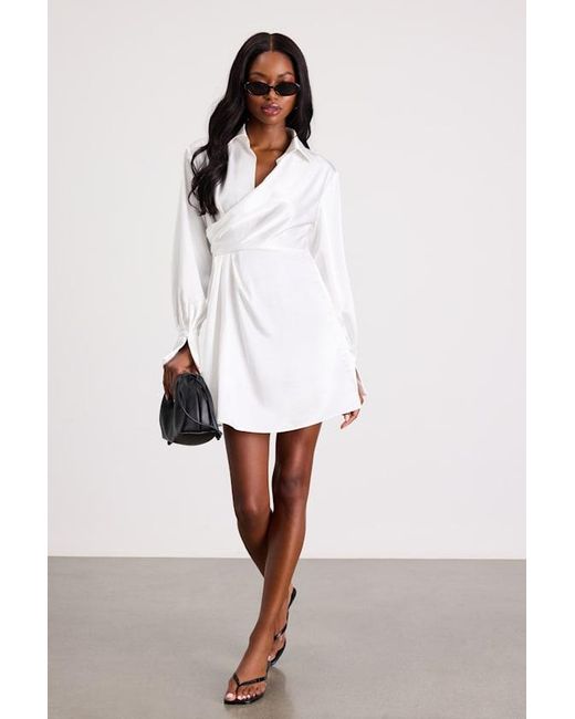Lulus Black Rumaria Satin Faux-Wrap Mini Dress