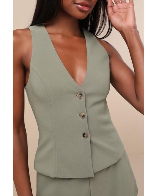 Lulus Green Gracinda Sage Button-Front Vest Top