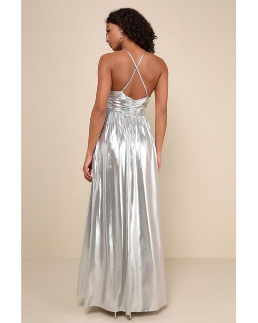 Lulus Fabulous Finesse Metallic Twist-Front Maxi Dress