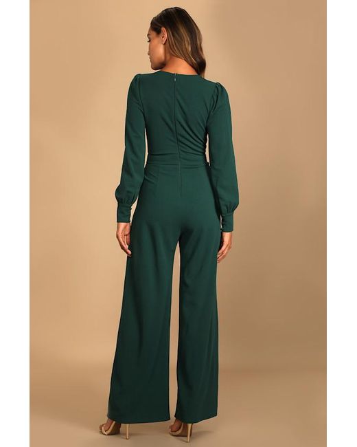 Lulus Blue Celebrating Romance Long Sleeve Wide-Leg Jumpsuit