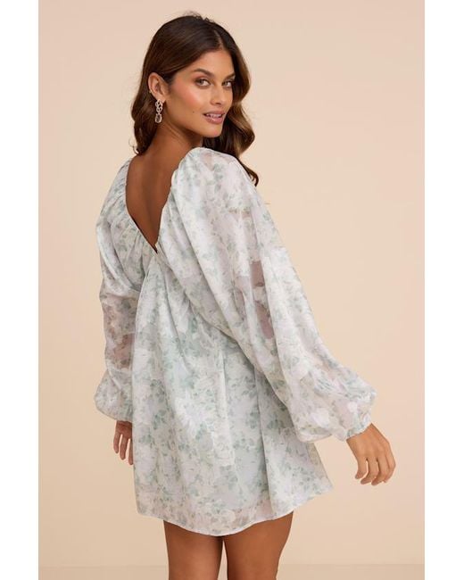 Lulus Gray Halen Floral Long Sleeve Mini Dress