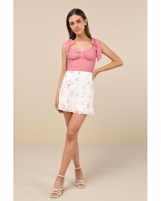 Lulus Pink Gracefully Sweet Bustier Tie-Strap Tank Top