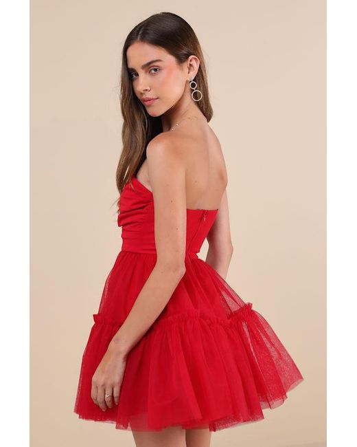 Lulus Red Lovely Extravagance Tulle Strapless Mini Dress