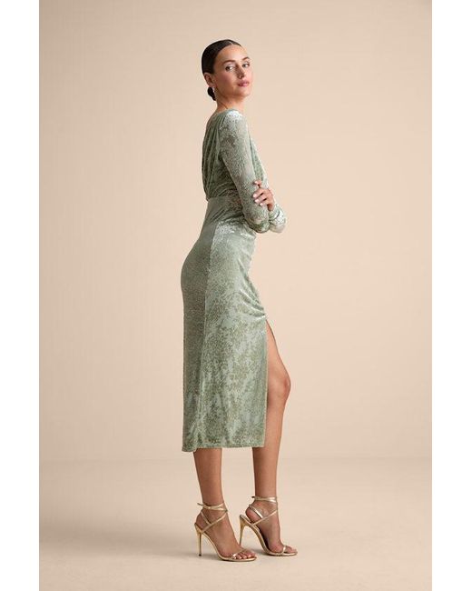 Lulus Natural Valerie Sage Velvet Burnout Bodycon Midi Dress