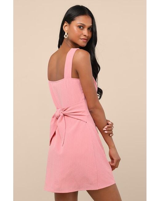Lulus Pink Sarie Textured Button-Front Mini Dress