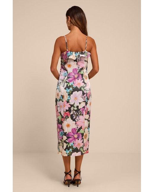 Lulus Natural Kayla Multi Floral Ruffled Midi Dress