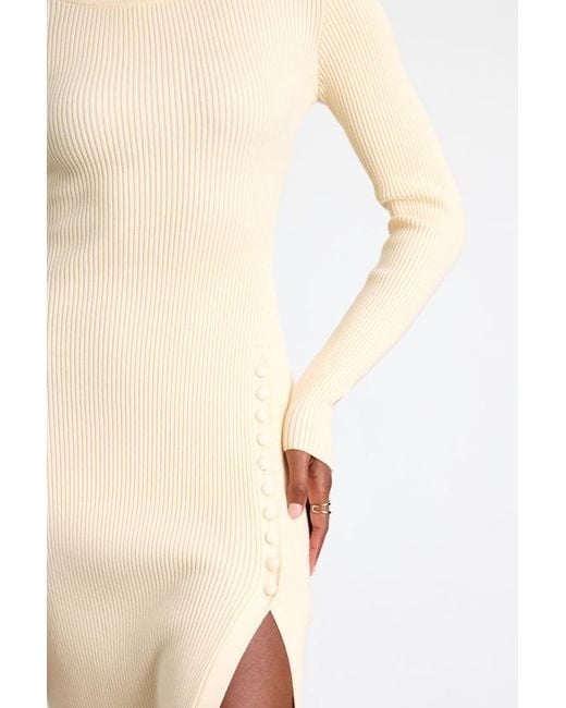 Lulus Natural Refined Attitude Cream Ribbed Side Button Midi Sweater Dress