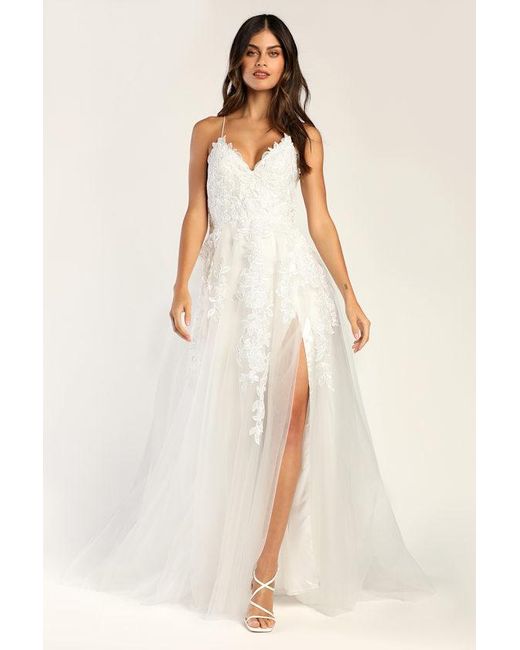 Lulus Natural Vow To Cherish Embroidered Lace-Up Tulle Maxi Dress