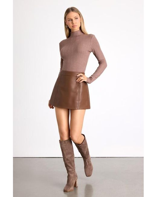Lulus Brown Idyllic Option Pointelle Knit Mock Neck Sweater Top