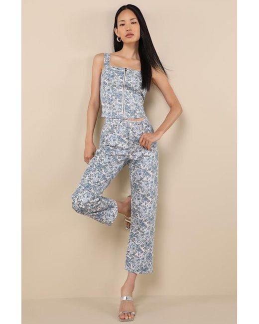 Levi's Blue 501 90's Ankle Medium Wash Floral Mid-Rise Straight Leg Jeans
