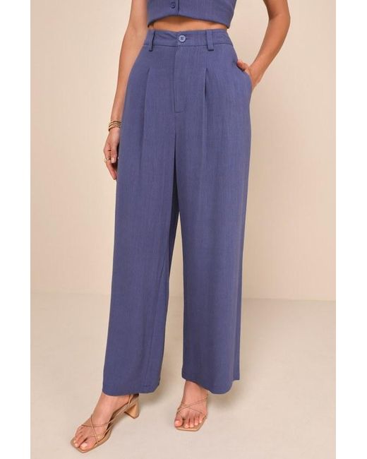 Lulus Blue Suits You Perfectly Linen Wide-Leg Pants