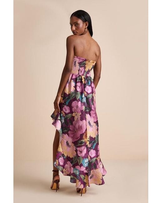 Lulus Pink Blushing Darling Plum Multi Floral Strapless High-Low Maxi Dress