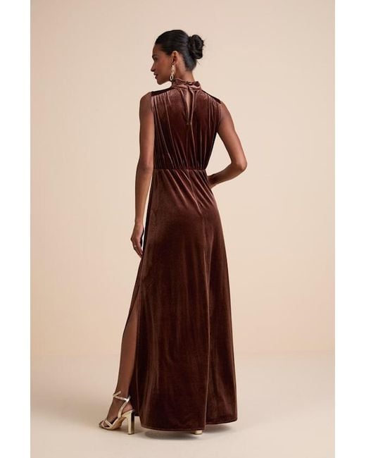Lulus Brown Classic Elegance Velvet Sleeveless Mock Neck Maxi Dress