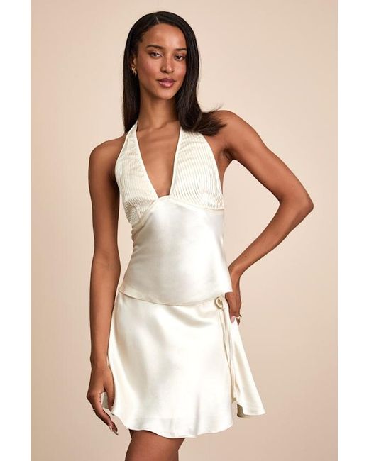 Nia Natural Devon Satin Pleated Halter Top