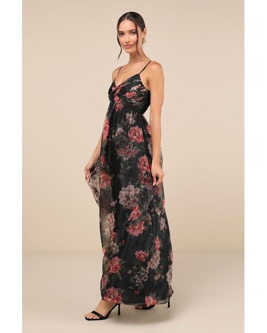 Lulus Natural Truly Extraordinary Floral Organza Pleated Maxi Dress