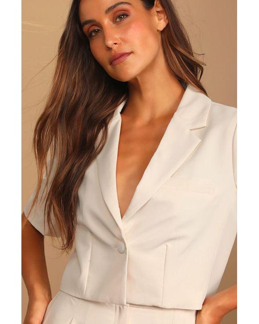 Lulus Brown Posh Company Cropped Short Sleeve Blazer