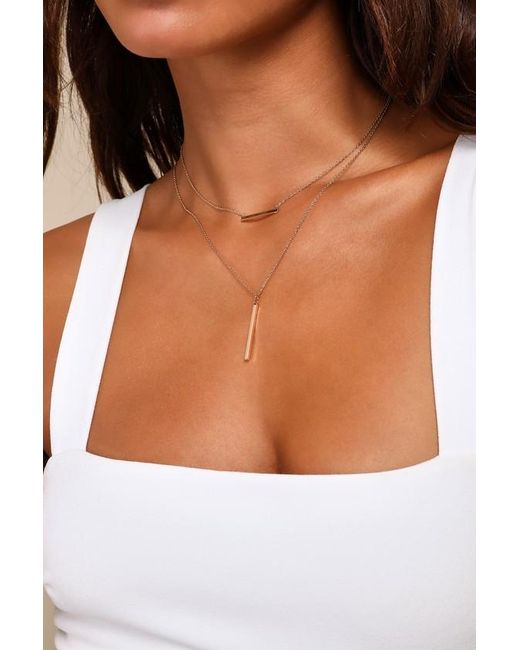 Lulus Natural Bring You Cheer Layered Bar Charm Necklace