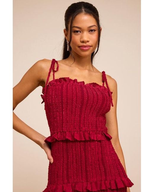Lulus Red Aymana Smocked Bodycon Midi Dress