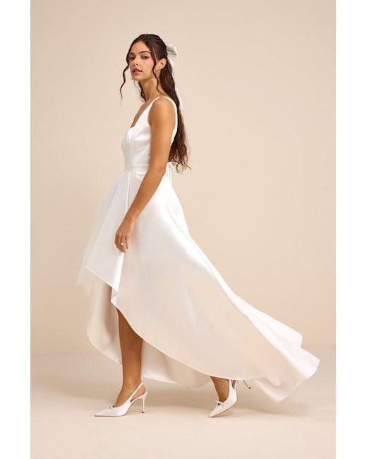 Lulus Natural Rosabelle Taffeta Bustier High-Low Maxi Dress
