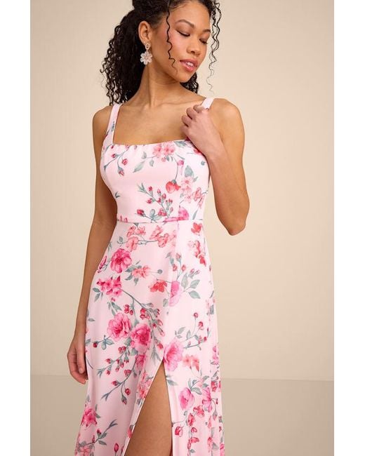 Lulus Pink Remarkable Arrival Floral Sleeveless Maxi Dress