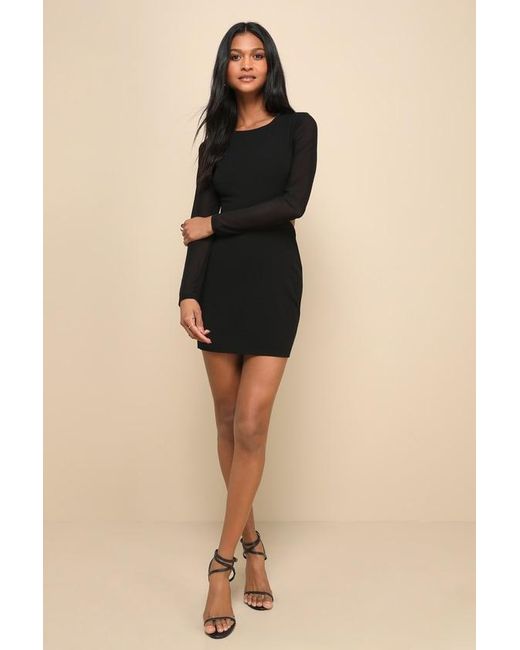 Lulus Women's Black Garden Bliss Long Sleeve Cutout Bodycon Mini Dress
