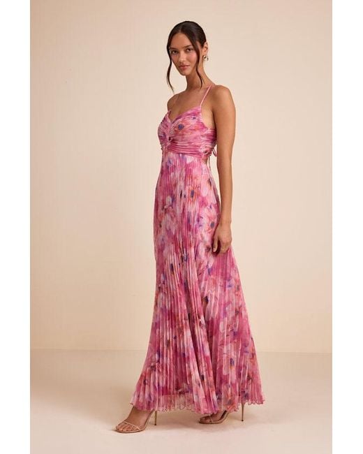 Lulus Pink Whitley Floral Pleated Sleeveless Maxi Dress