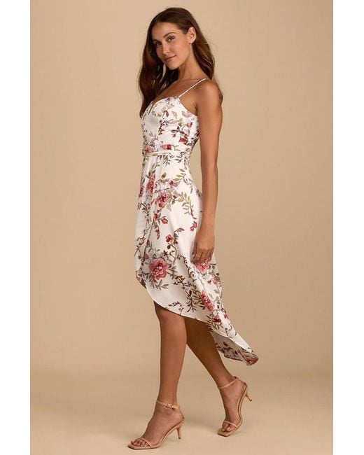 Lulus Natural My Favorite Day Floral Print Tulip Skirt Midi Dress