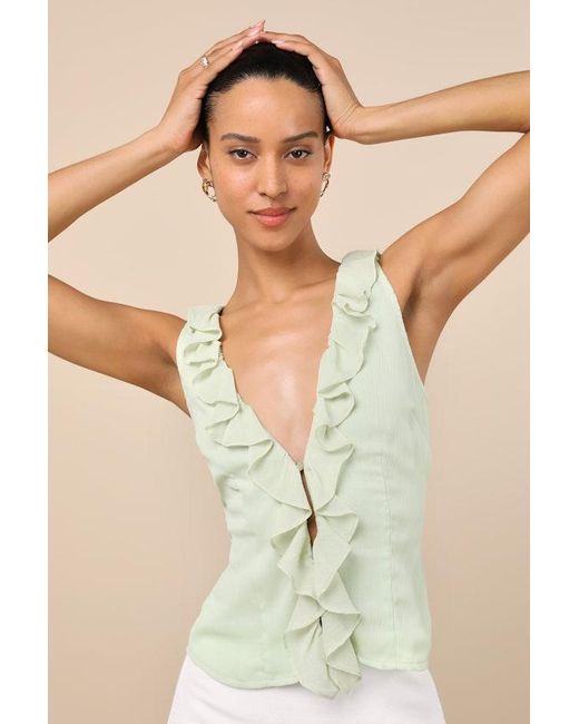 Lulus Natural Briella Ruffled Button-Front Top
